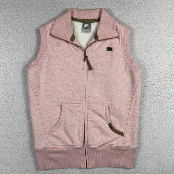 Nike Jacket Womens Medium Pink Sherpa Fleece Vest Casual Full Zip Soft Outdoors‎ - Picture 1 of 12
